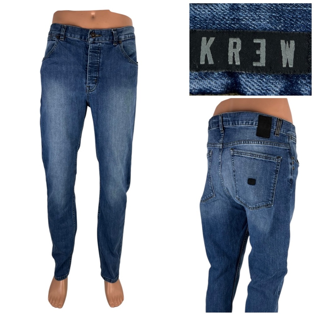 KR3W KREW Denim Klassic Mens 34 X 32 (actual) Button Fly Blue Jeans Skater